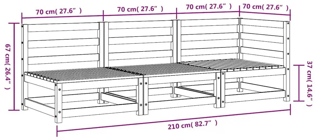 Sofá de 3 lugares para jardim madeira de pinho maciça