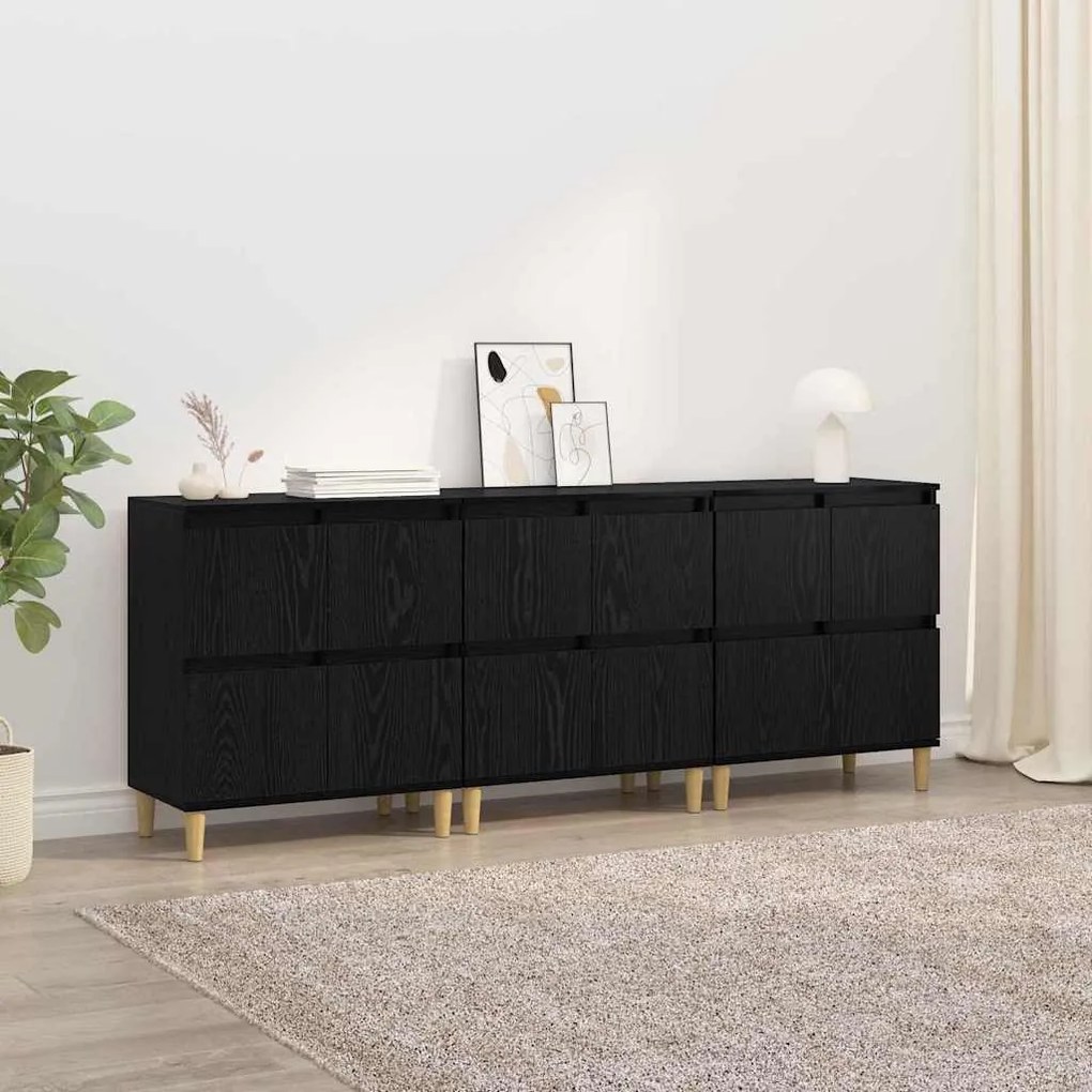 vidaXL Aparadores 3 pcs Carvalho Preto 60 x 35 x 70 cm