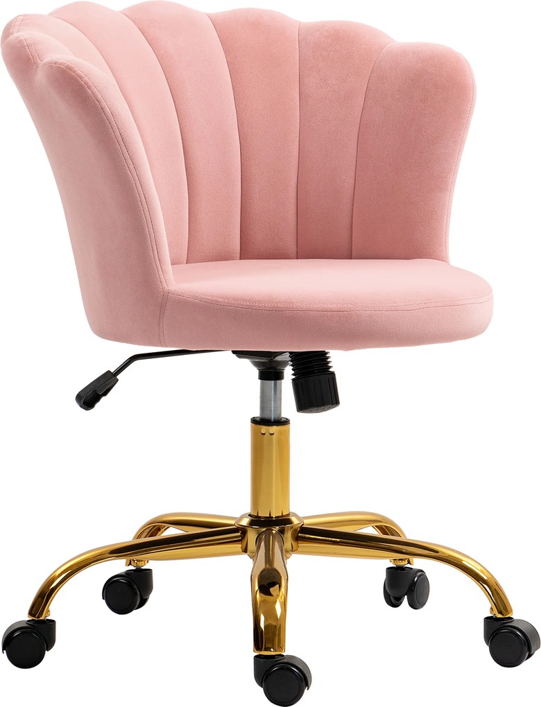 Cadeira de escritório em veludo, cadeira de Toucador com encosto em forma de pétala, altura ajustável, 69 x 64 x 80-90 cm, rosa