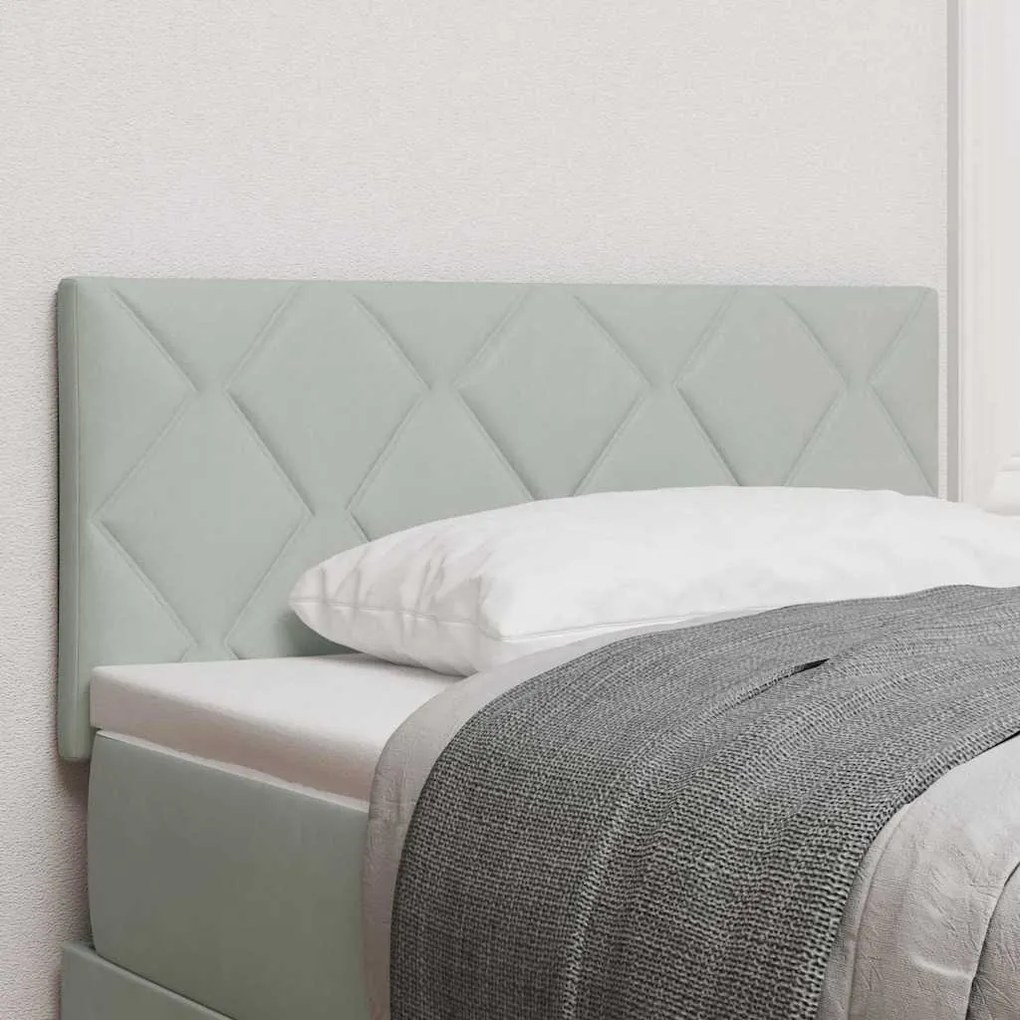 Cabeceira em Veludo Cinza Claro com Design de Blocos de Diamante, 90cm