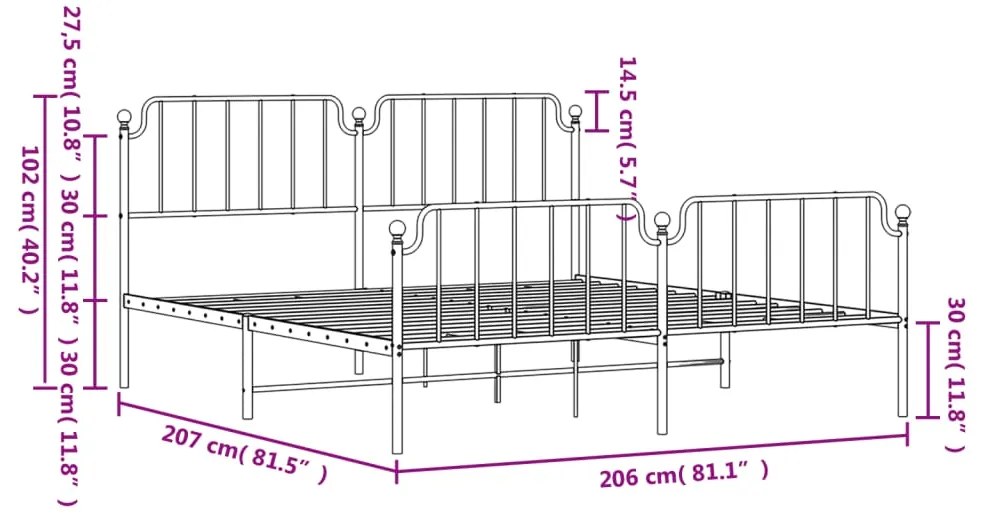 Estrutura de cama com cabeceira e pés 200x200 cm metal branco