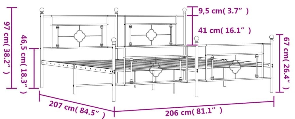 Estrutura de cama com cabeceira e pés 200x200 cm metal branco