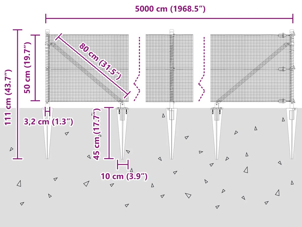 Cerca de Arame Soldado com 13 Postes Espigados Verde 0.5x50 m Aço