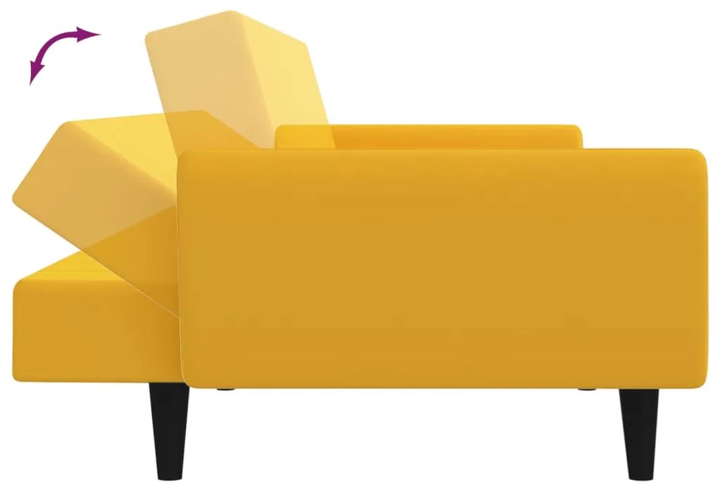 Sofá-cama de 2 lugares veludo amarelo