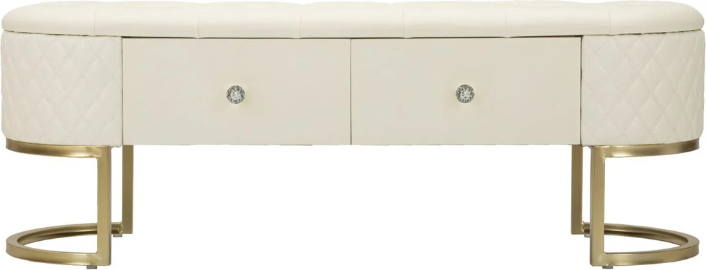 BANCO COM GAVETAS SHARON BRANCO E DOURADO 120X40X43 CM