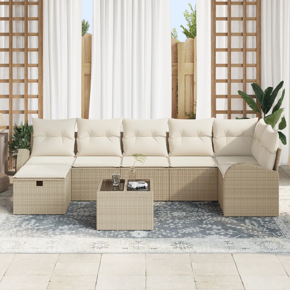 Conjunto de Sofás de Jardim de 8 Peças com Almofadas Bege em Rattan Po