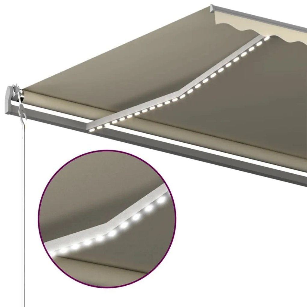 Toldo retrátil manual com LED 500x300 cm cor creme