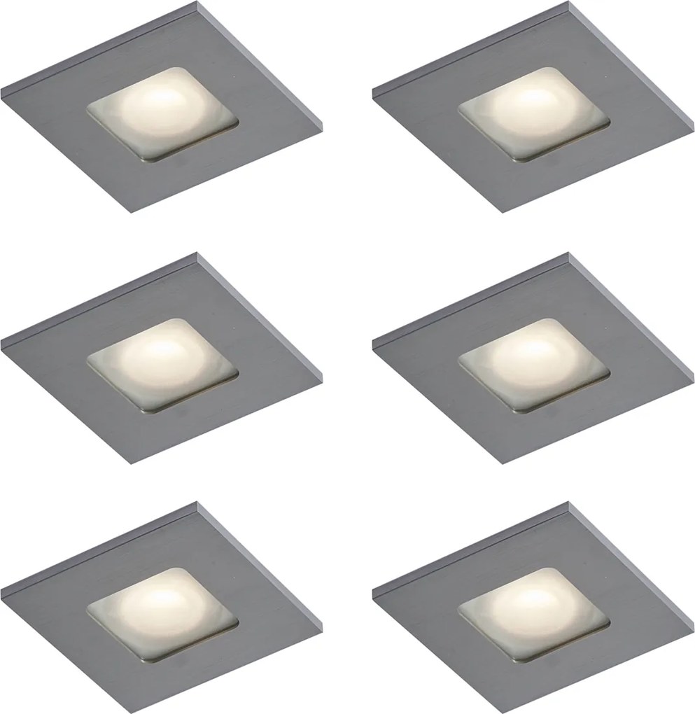 Conjunto de 6 focos embutidos modernos Gunmetal Quadrado IP44 - Qure