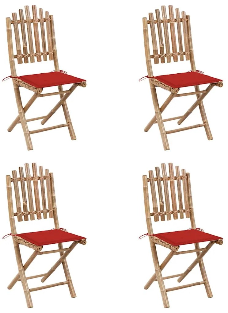 5 pcs conj. de jantar dobrável c/ almofadões p/ exterior bambu