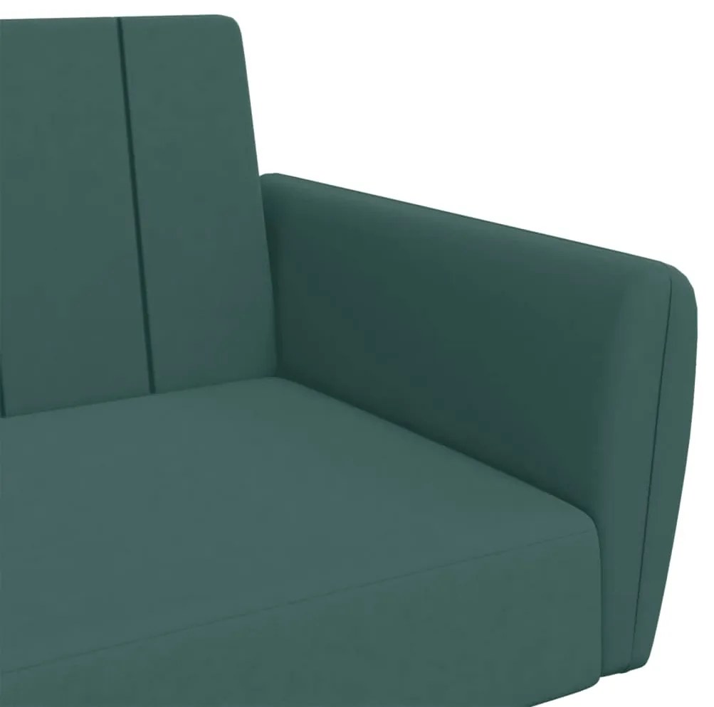 Sofá-cama 2 lugares c/ apoio de pés veludo verde-escuro