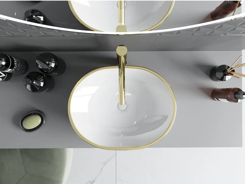 Mexen Viki lavatório de mesa 48 x 35 cm, branco/com borda dourada - 21054805