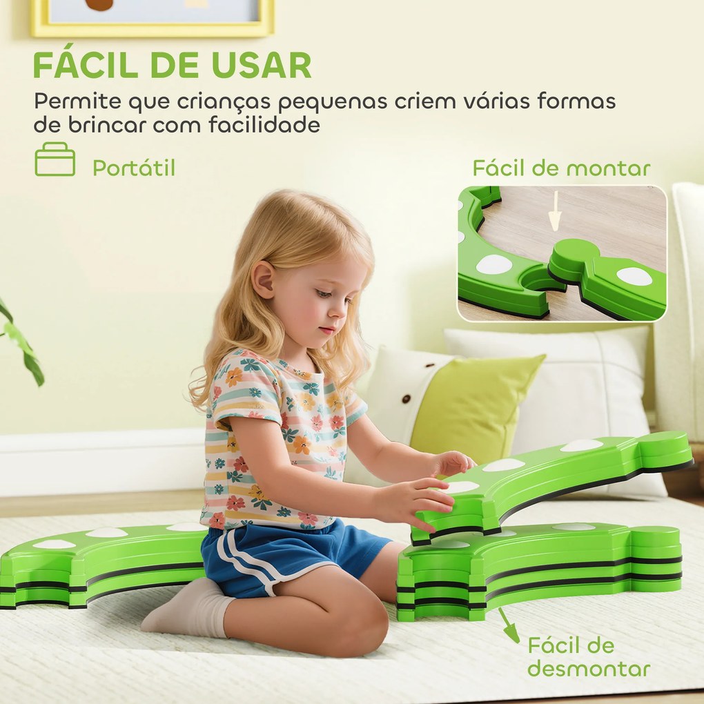 Trave de Equilíbrio para Crianças com 6 Pedras com Pontos Táteis para Treino de Equilíbrio em Interiores e Exteriores Verde