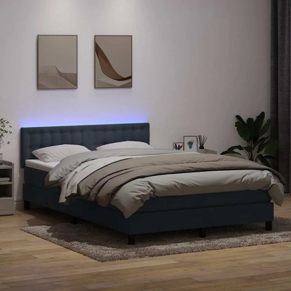 vidaXL Cama box spring c/ colchão e LED 160x220 cm veludo cinzento-escuro