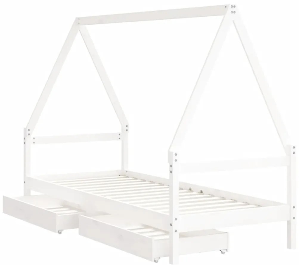 Estrutura cama infantil c/ gavetas 90x190cm pinho maciço branco