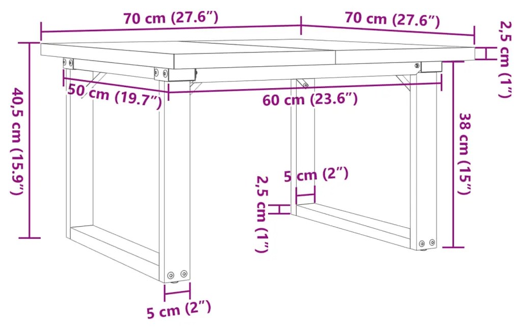 Mesa de centro estrutura em O 70x70x40,5 cm pinho/ferro fundido