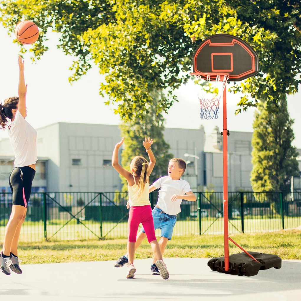 Cesto de Basquetebol com Altura Ajustável 193,5-248,5 cm Rodas e Base Recarregável para Adolescentes e Adultos Vermelho e Preto