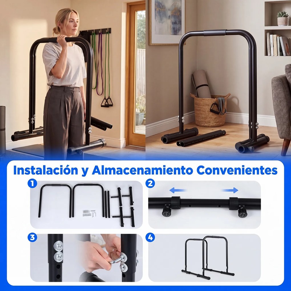 Barras Paralelas Verticais para Calistenia, 80 x 86-126 x 81,5-88,5 cm, Altura Ajustável, Preto