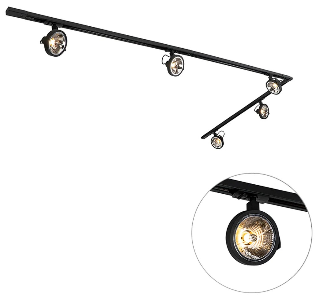 Sistema de calhas com 5 focos preto monofásico - Go Moderno