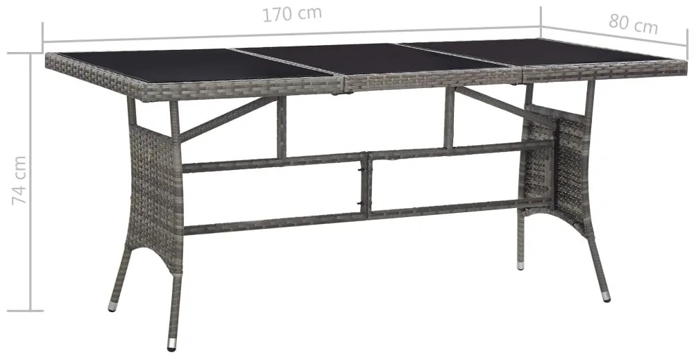 Mesa de jardim em vime PE 170x80x74 cm cinzento