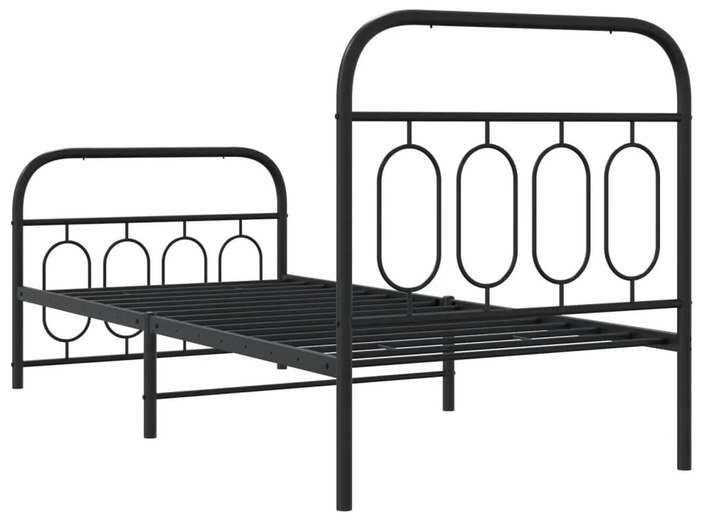 Estrutura de cama com cabeceira e pés 90x200 cm metal preto