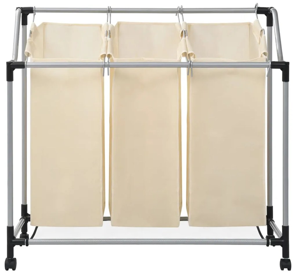 Separador de roupa suja com 3 sacos aço creme