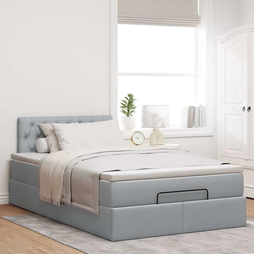 Cama otomana com colchão 120x200 cm tecido cinzento claro