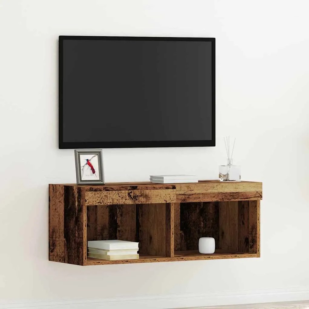 vidaXL Conjunto de móvel de TV com led Madeira antiga 80 x 30 x 30 cm
