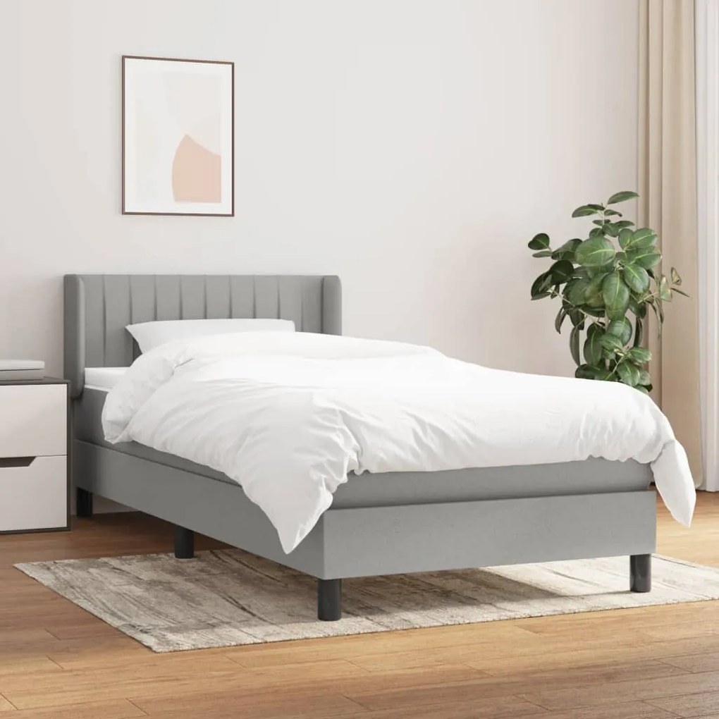 vidaXL Cama com molas/colchão 90x200 cm tecido cinza-claro