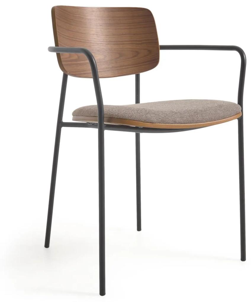 Kave Home - Cadeira Maureen de chapa de nogueira acabamento natural e metal com acabamento preto