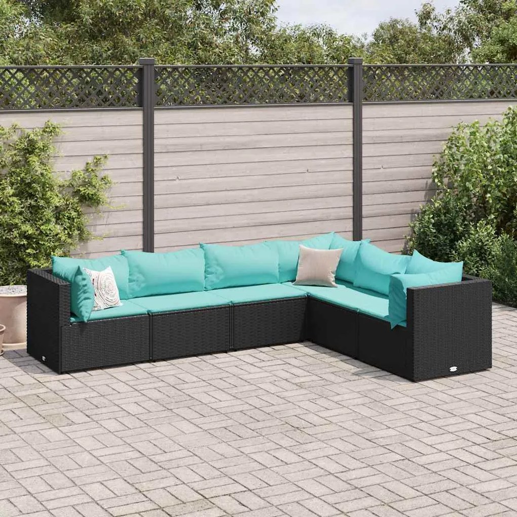 vidaXL 6 pcs conjunto lounge de jardim c/ almofadões vime PE preto