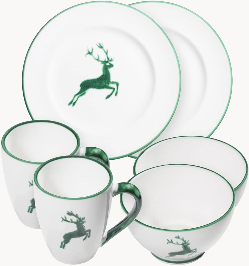 Conjunto de pequeno-almoço artesanal Grüner Hirsch, 2 pessoas, conjunto de 6