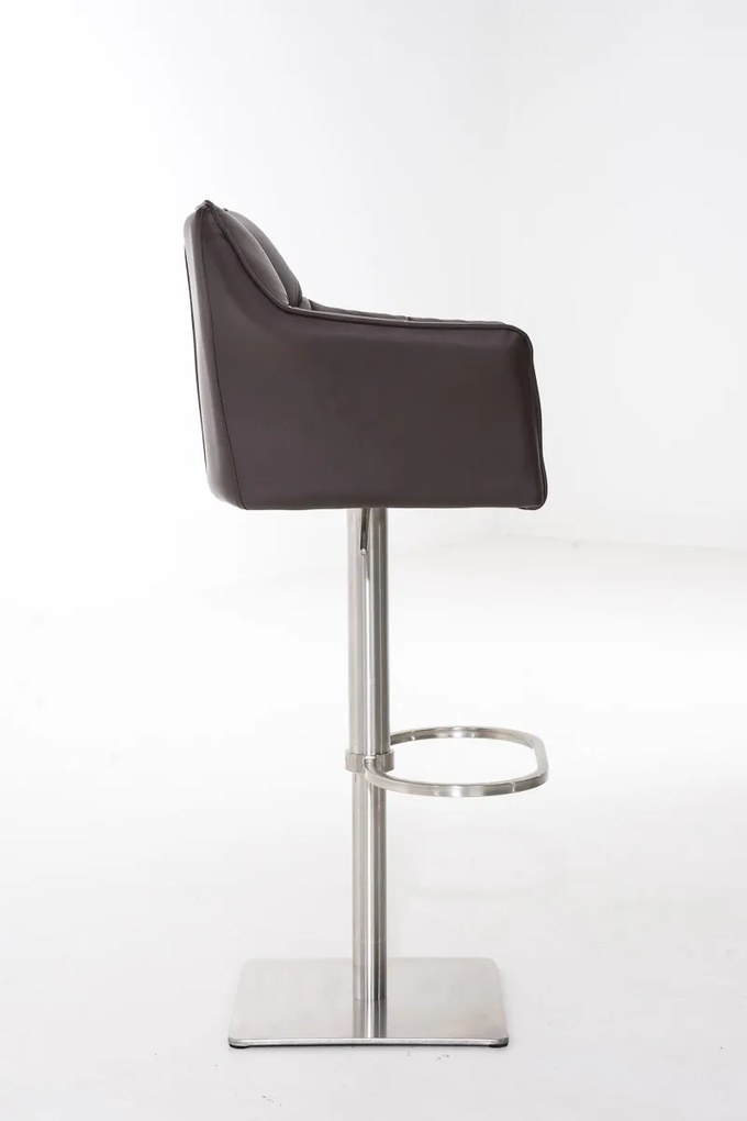 Banco de bar Damaso em couro sintético e estrutura prateada 64 x 88-113 x 45 cm Castanho