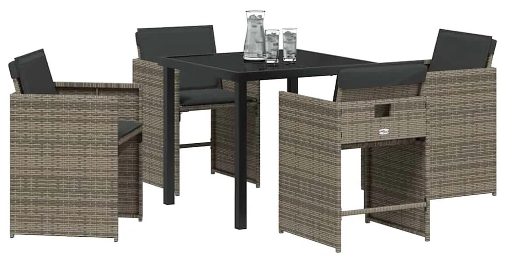 Conjunto de Jantar de Jardim 5 Peças com Almofadas Cinza Rattan Poliés