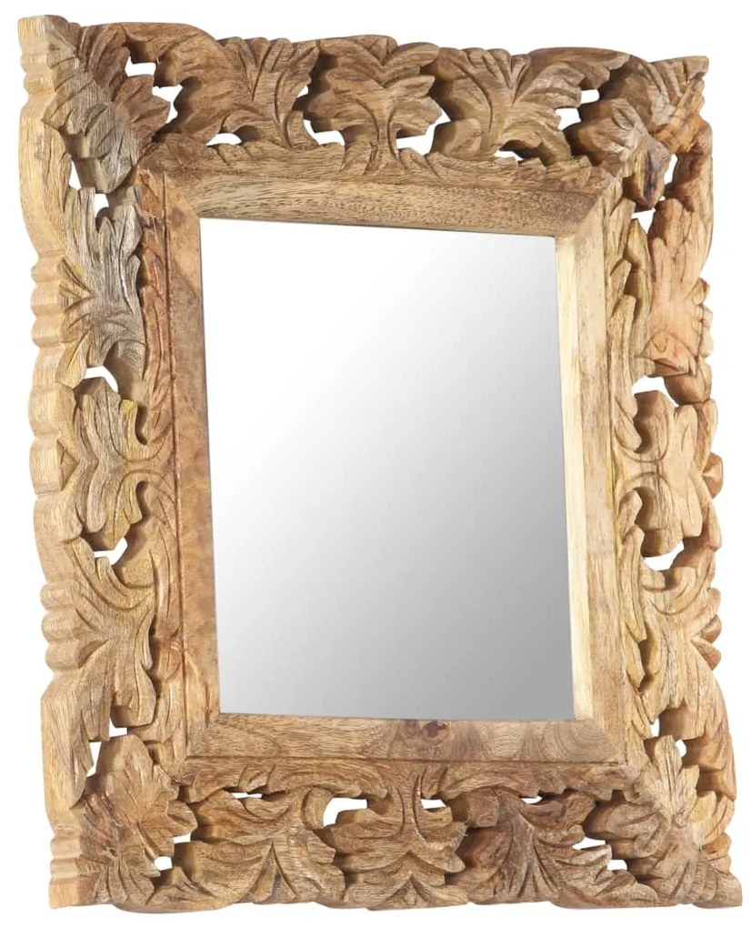 Espelho esculpido à mão 50x50 cm mangueira maciça castanho