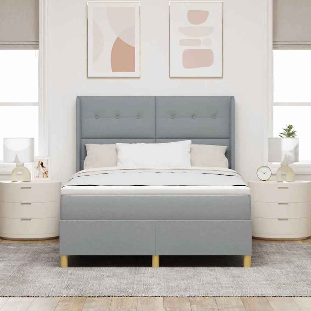 Cama Box com Colchão e Luz LED Cinza Claro 140x200 cm Tecido