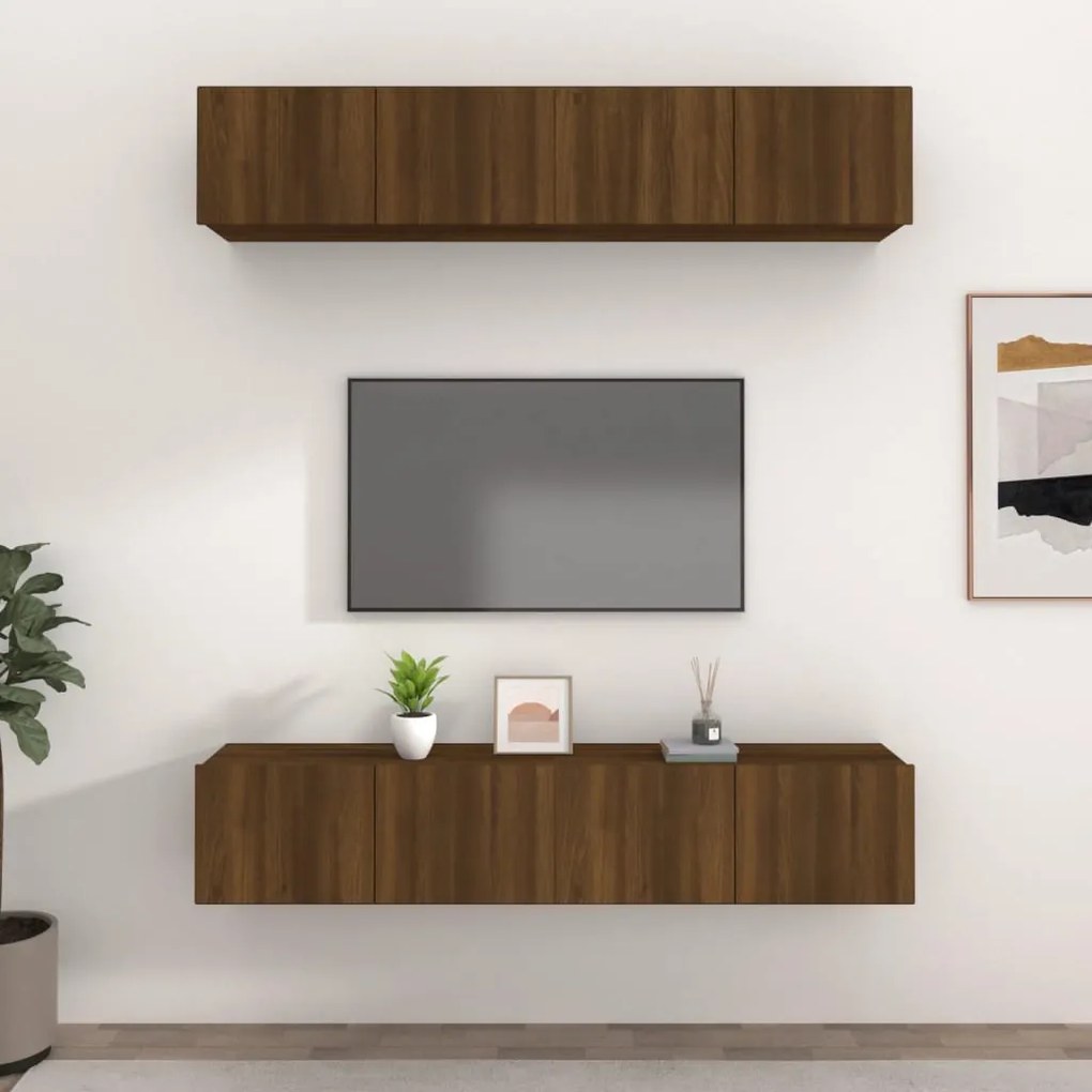 vidaXL Móveis TV 4 pcs 80x30x30 cm derivados madeira carvalho castanho