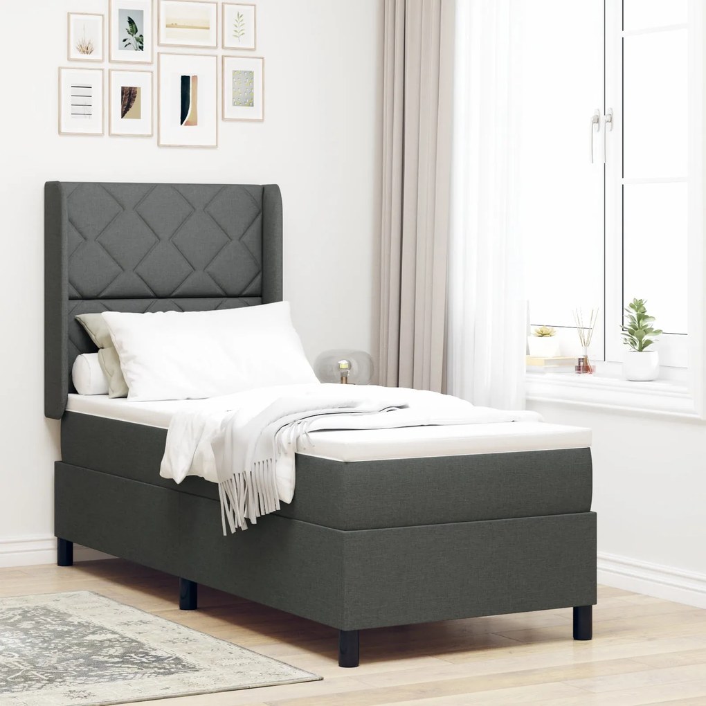 Cama Box Spring vidaXL com Colchão e LED Cinza Escuro 90x190 cm Tecido