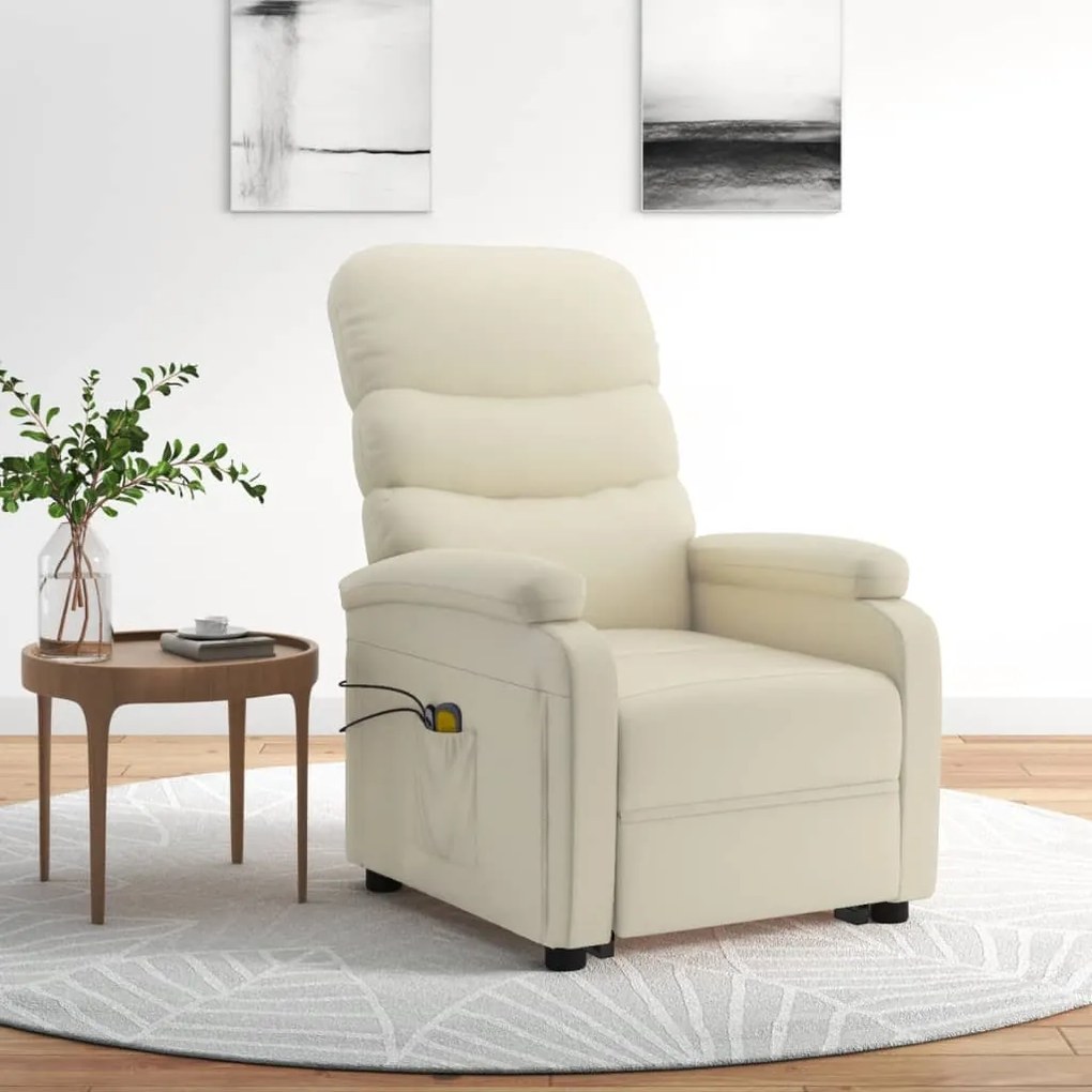 vidaXL Poltrona de massagens elevatória couro artificial cor creme