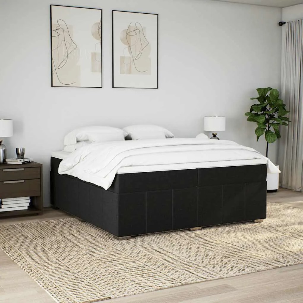 Cama com molas/colchão 200x200 cm tecido preto
