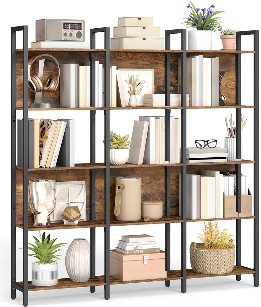 Estante com 5 prateleiras abertas 24 x 128 x 154,1 cm Castanho vintage + Preto