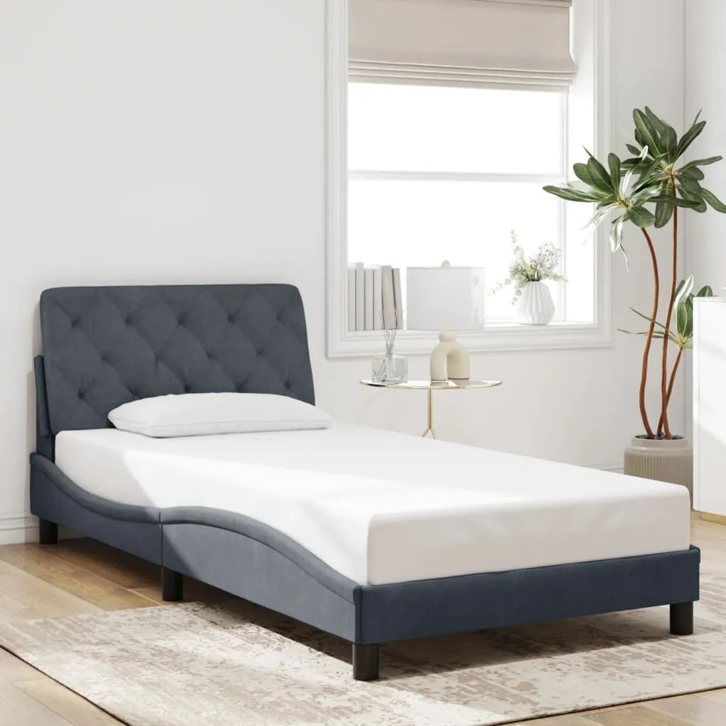 Estrutura de cama c/ luzes LED 100x200cm veludo cinzento-escuro