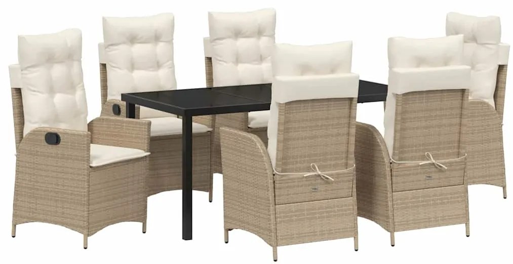 Conjunto de jantar de jardim com 7 peças e almofadas bege em rattan si