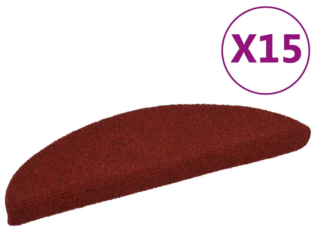 vidaXL Tapetes de escada adesivos 15 pcs 56x17x3 cm vermelho