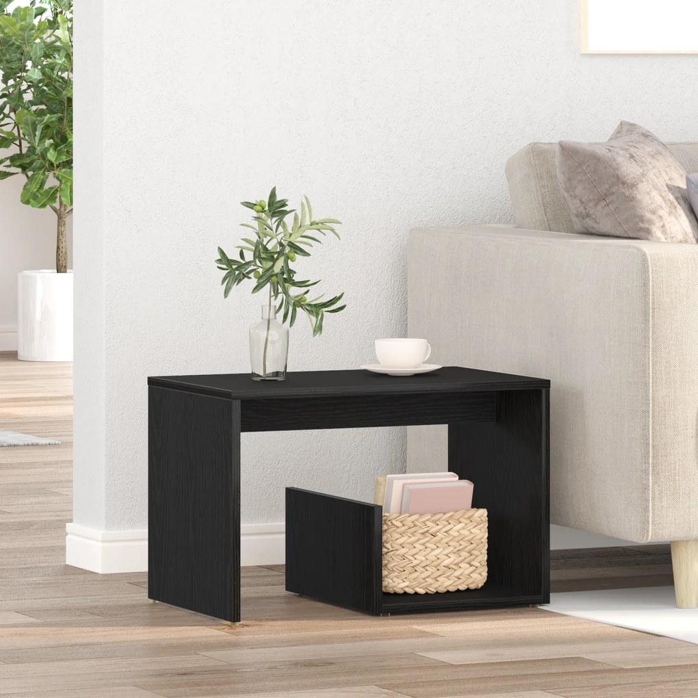 Mesa de Apoio vidaXL Preta em Madeira de Carvalho 59x36x38 cm