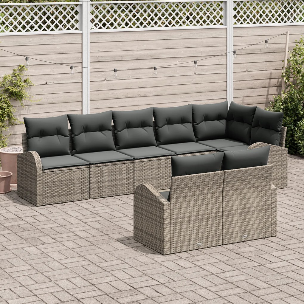 Conjunto de Sofá de Jardim de 8 Peças com Almofadas Cinza Polipropilen