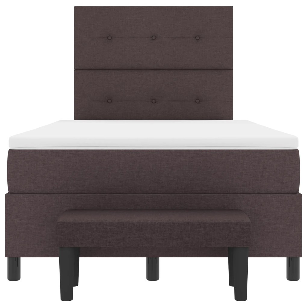 Cama Box Spring com Colchão & Banco Castanho Escuro 120x190 cm Tecido