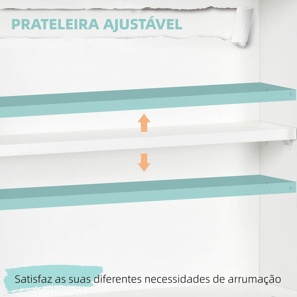 Secretária de Parede Moderna Dobrável Multifuncional com Prateleiras de Armazenamento Carga 40 kg 64x20x60 cm Branco