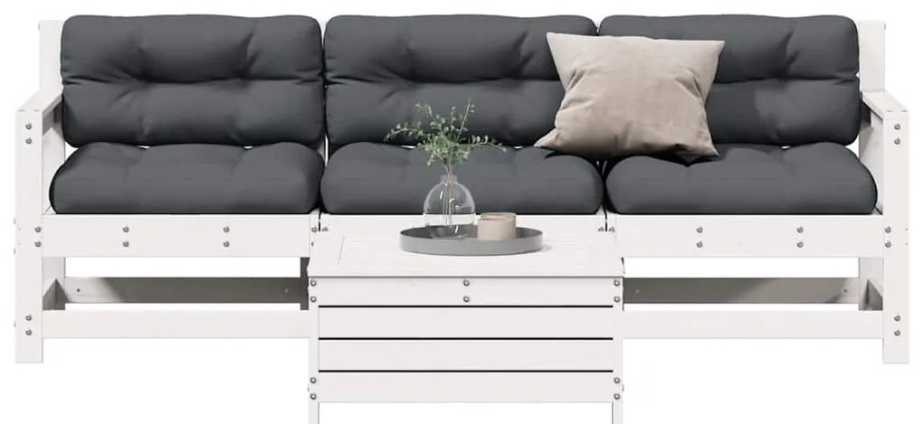 4 pcs conj. lounge de jardim c/ almofadões pinho maciço branco