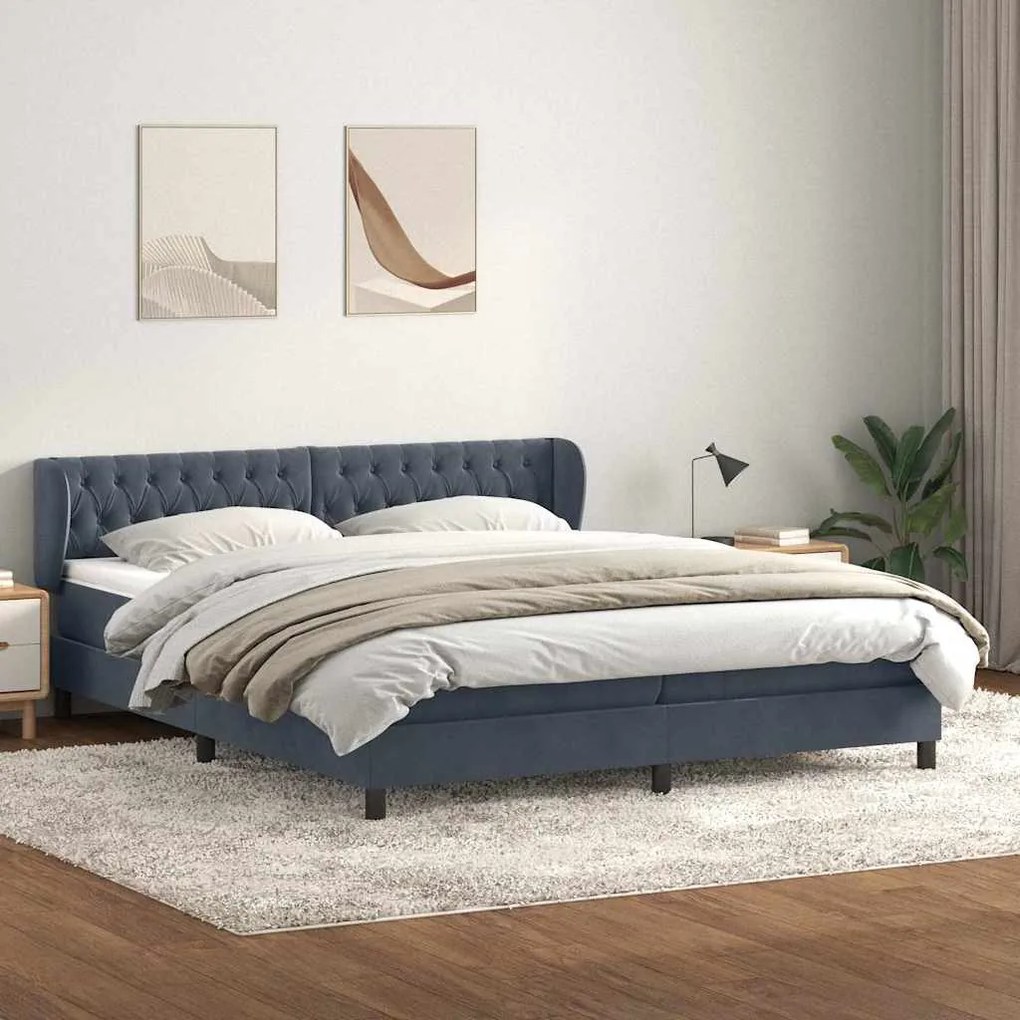 vidaXL Cama com molas/colchões 180x210 cm veludo cinzento-escuro