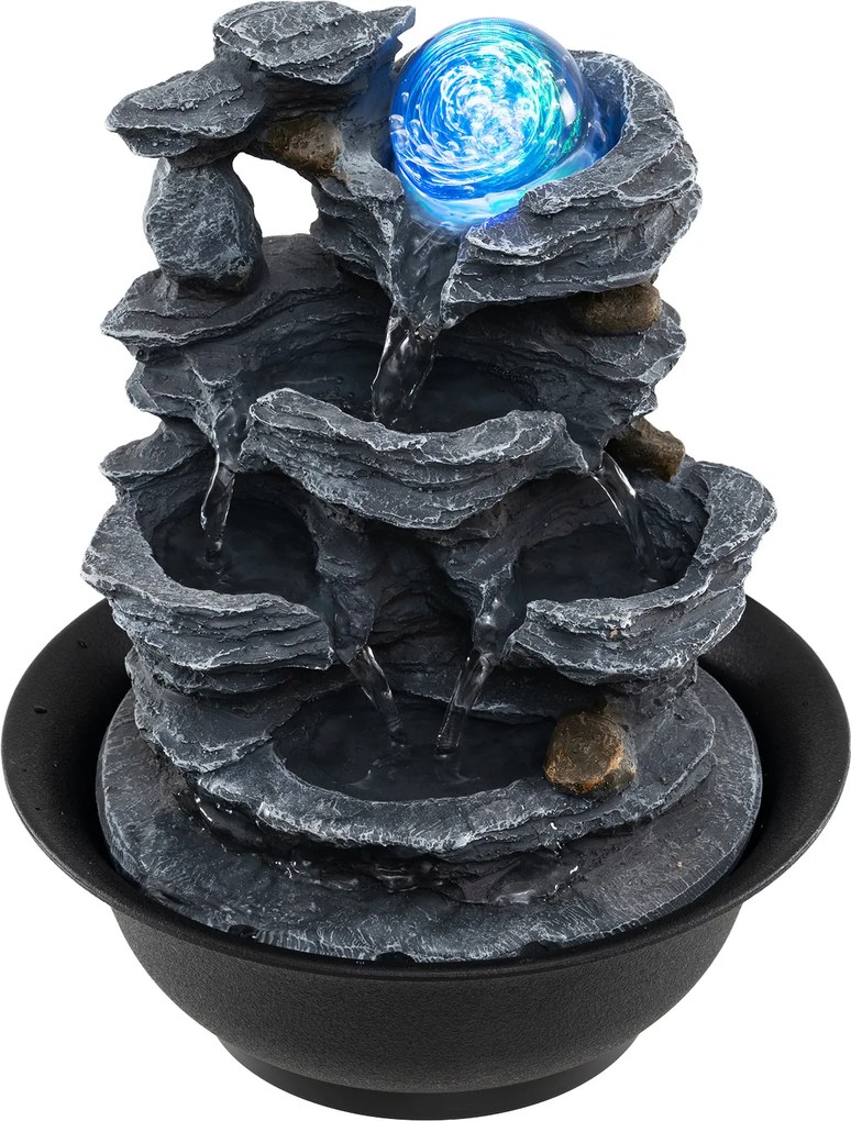 Fonte de mesa em cascata 21,5 x 26 cm com bola de cristal giratória, luz LED colorida, caudal ajustável, bomba silenciosa, decoração zen para casa e e
